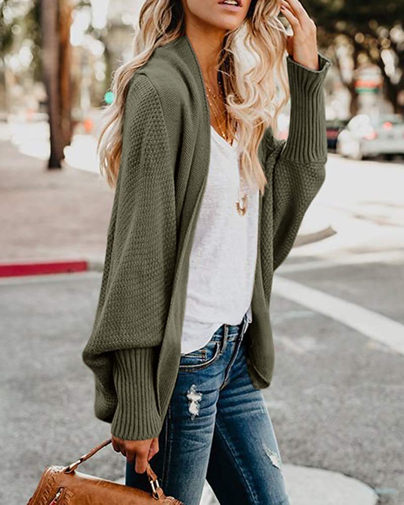 Mafulus Women's Cardigan Sweaters Oversized Chunky Knit Kimono Slouchy Wrap Batwing Open Front Outwear Coat Army Green - Image 4